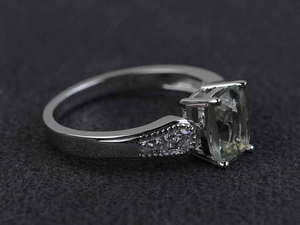 Vintage Cushion Cut Green Amethyst Engagement Ring - LUO Jewelry