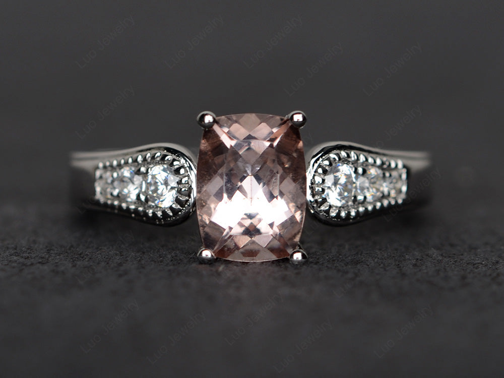 Vintage Cushion Cut Morganite Engagement Ring - LUO Jewelry