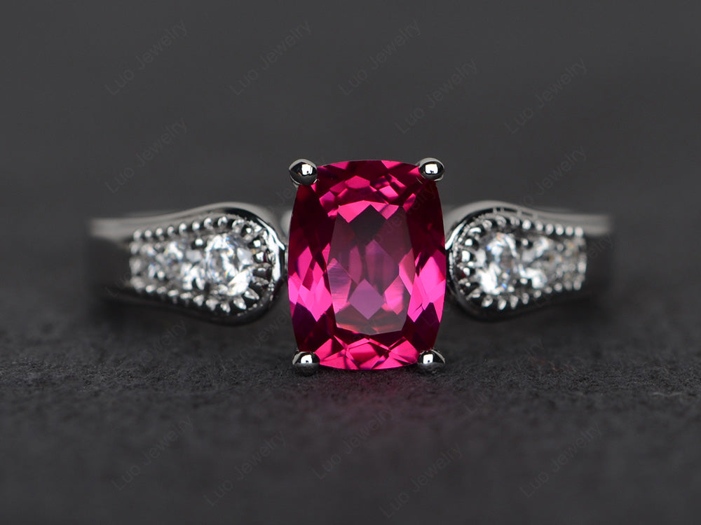 Vintage Cushion Cut Ruby Engagement Ring - LUO Jewelry