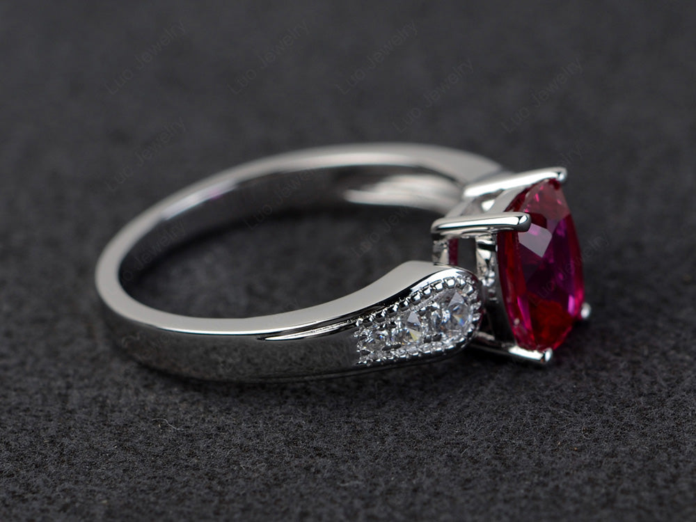 Vintage Cushion Cut Ruby Engagement Ring - LUO Jewelry