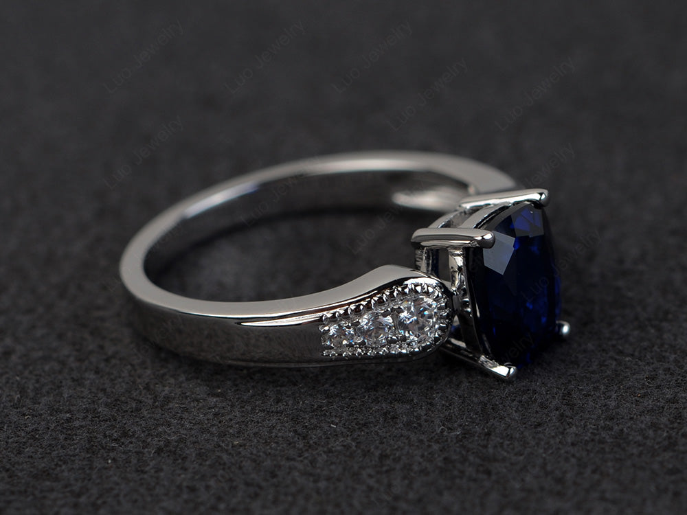 Vintage Cushion Cut Lab Sapphire Engagement Ring - LUO Jewelry