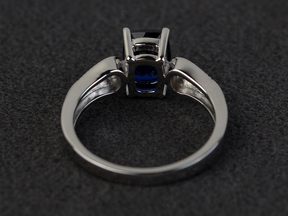 Vintage Cushion Cut Lab Sapphire Engagement Ring - LUO Jewelry