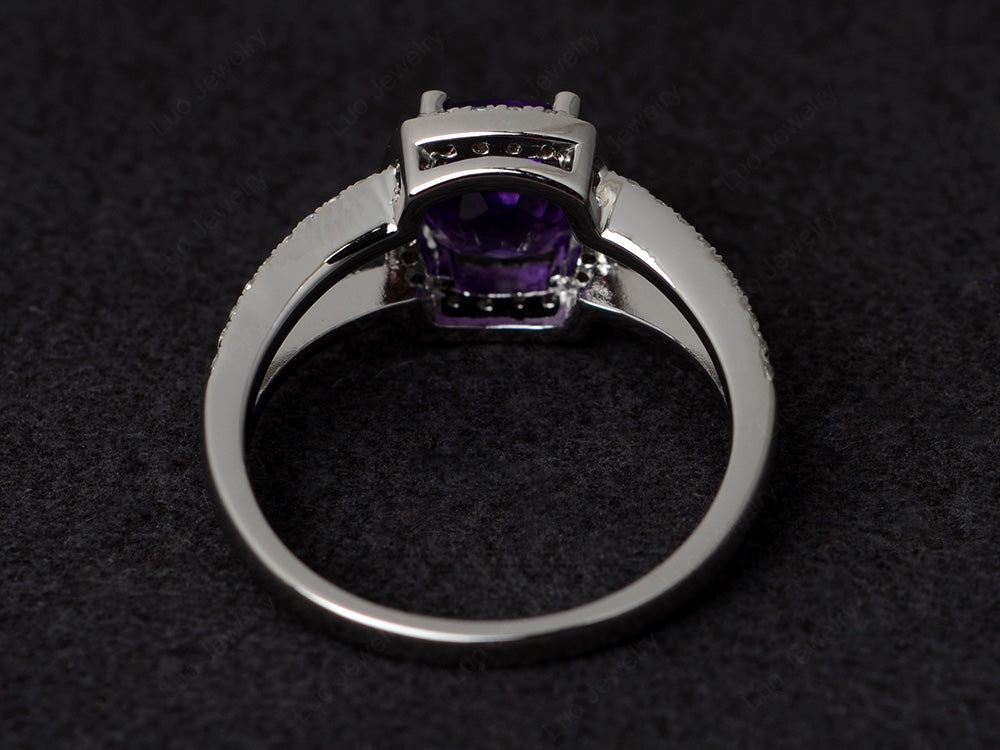 Cushion Cut Amethyst Ring Split Shank Halo Ring - LUO Jewelry