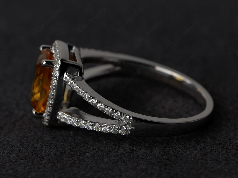 Cushion Cut Citrine Ring Split Shank Halo Ring - LUO Jewelry