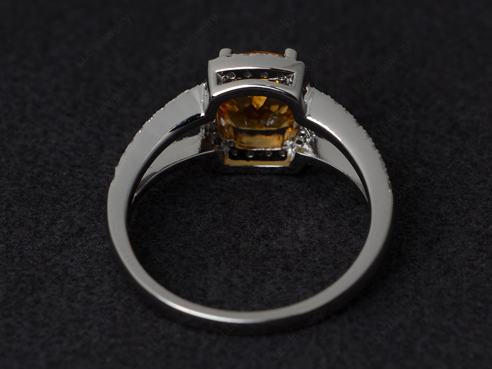 Cushion Cut Citrine Ring Split Shank Halo Ring - LUO Jewelry