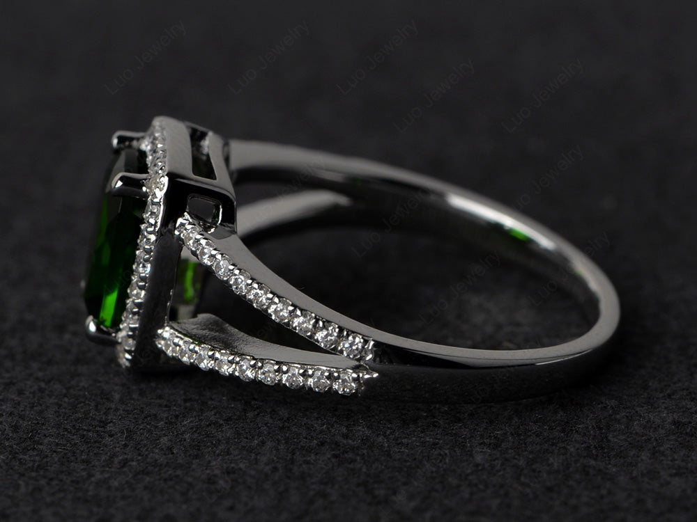 Cushion Cut Diopside Ring Split Shank Halo Ring - LUO Jewelry