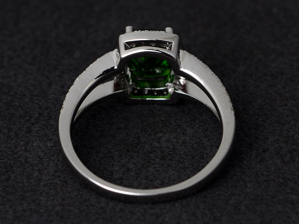 Cushion Cut Diopside Ring Split Shank Halo Ring - LUO Jewelry