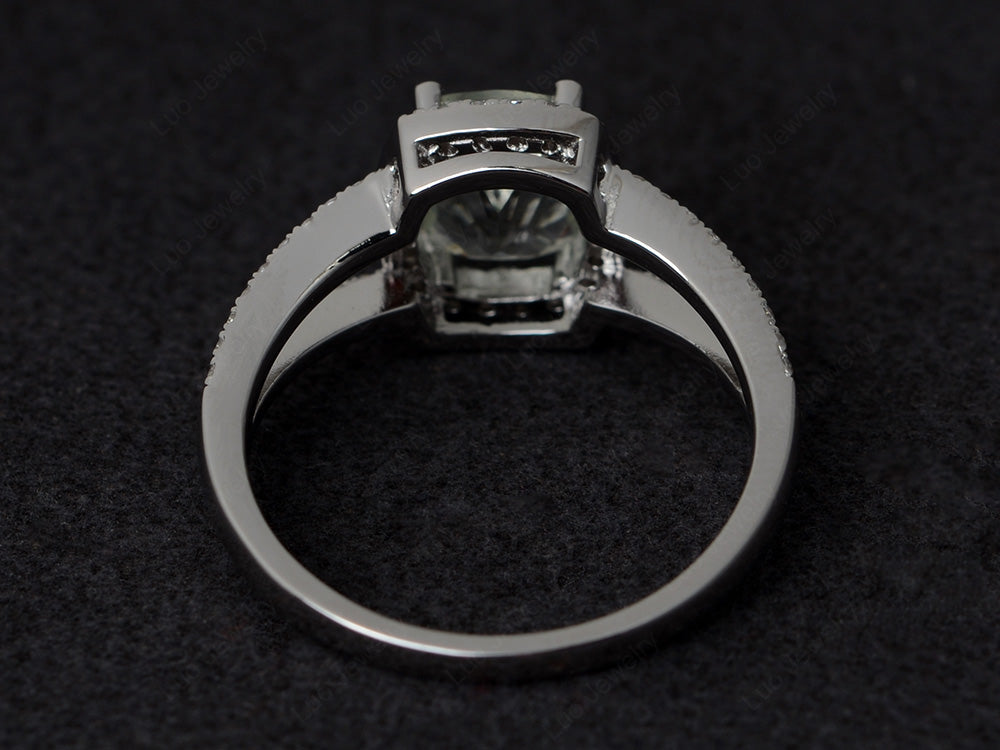 Cushion Cut Green Amethyst Ring Split Shank Halo Ring - LUO Jewelry