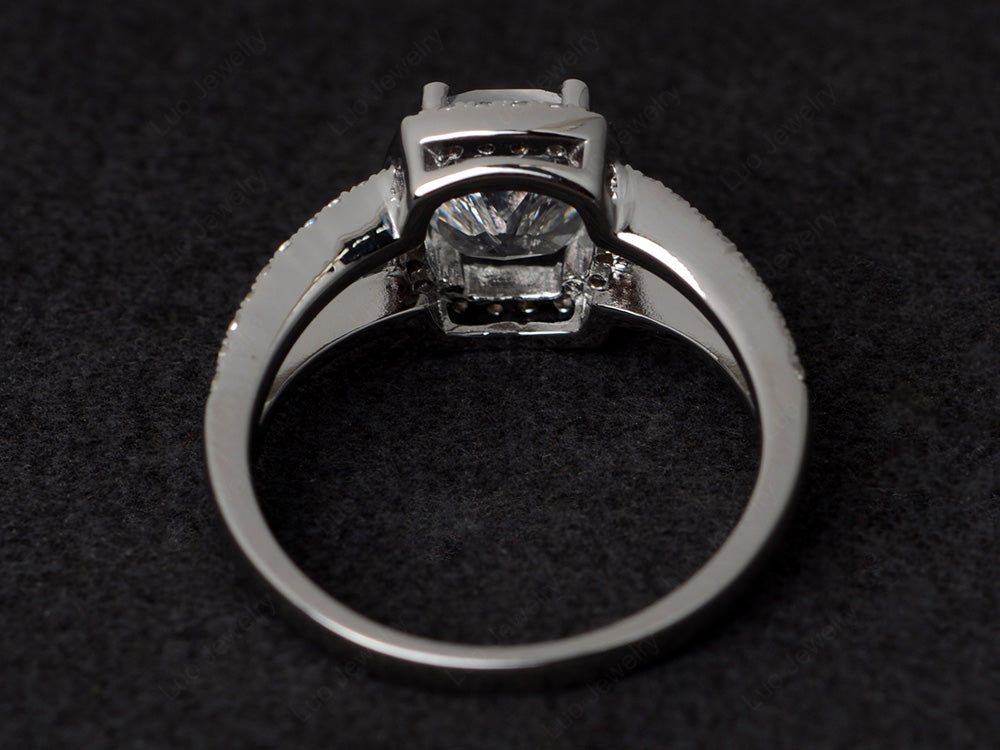 Cushion Cut White Topaz Ring Split Shank Halo Ring - LUO Jewelry