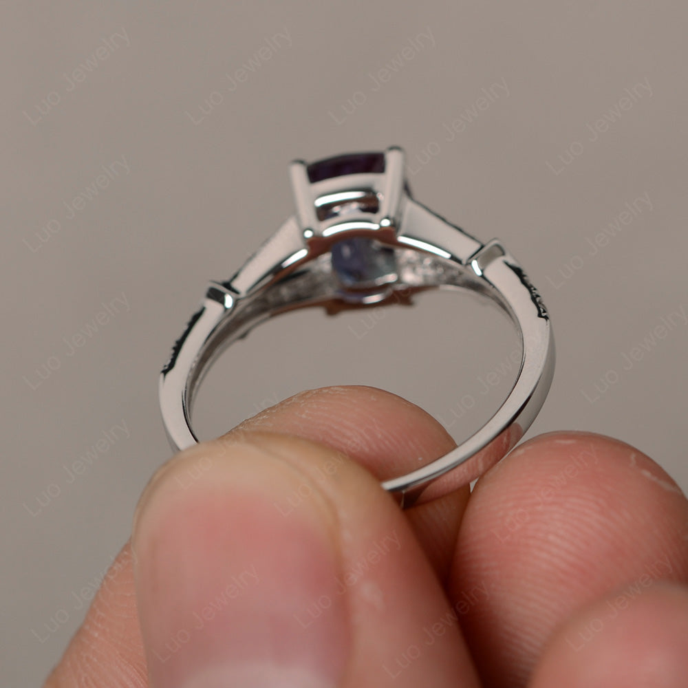 Elongated Cushion Cut Alexandrite Wedding Ring - LUO Jewelry