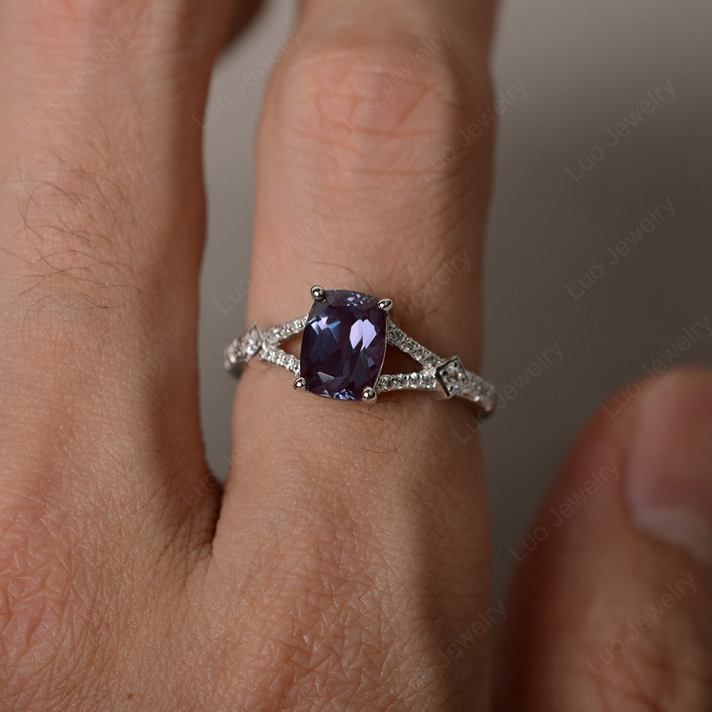 Elongated Cushion Cut Alexandrite Wedding Ring - LUO Jewelry