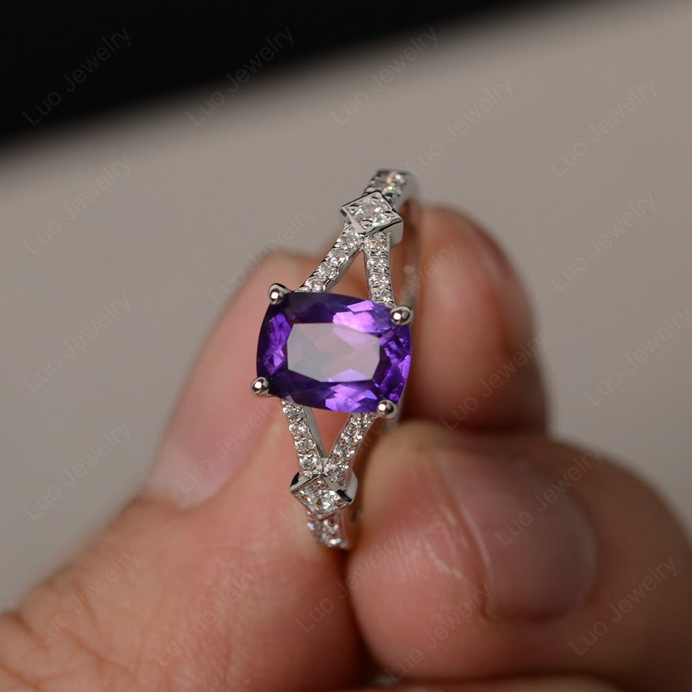 Elongated Cushion Cut Amethyst Wedding Ring - LUO Jewelry