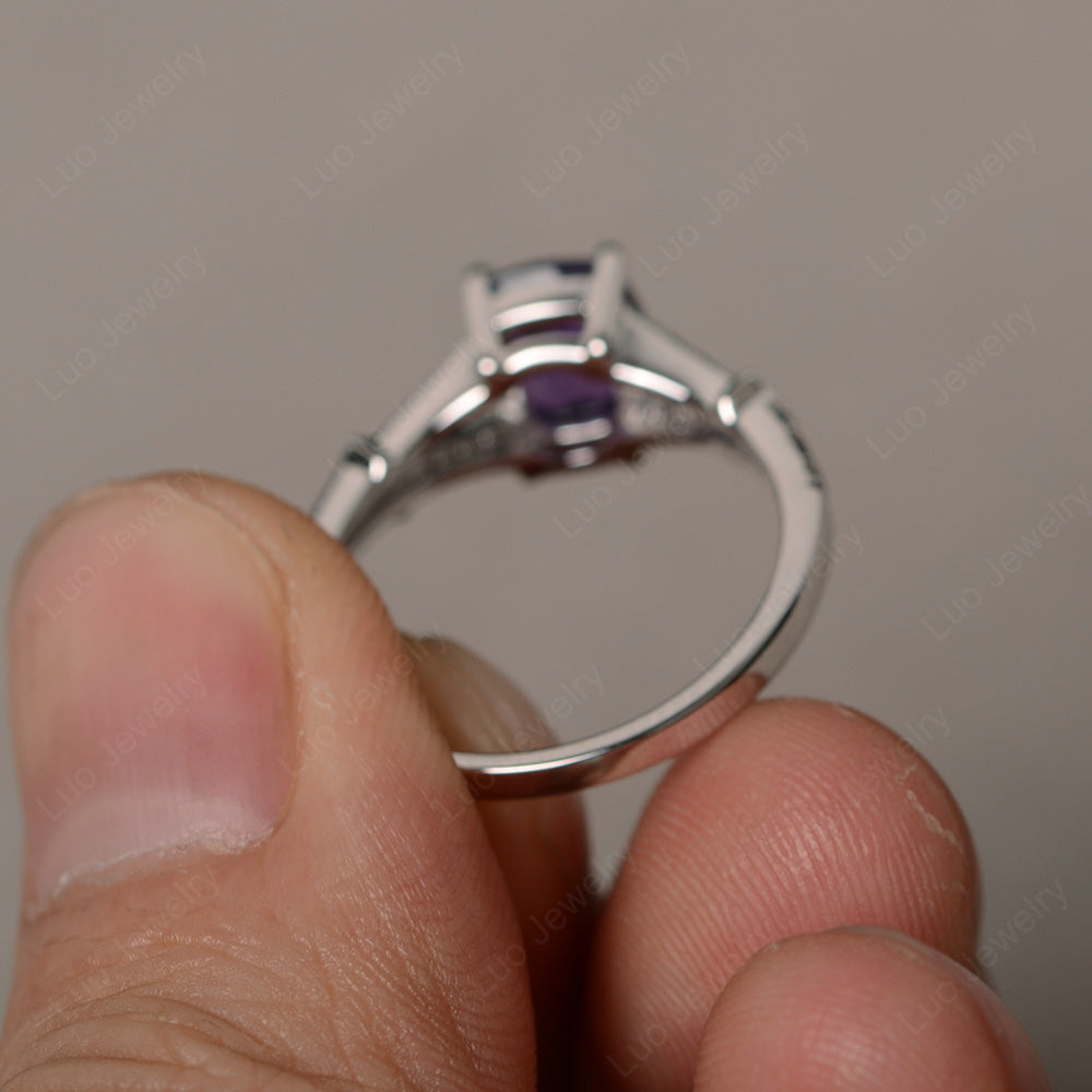 Elongated Cushion Cut Amethyst Wedding Ring - LUO Jewelry
