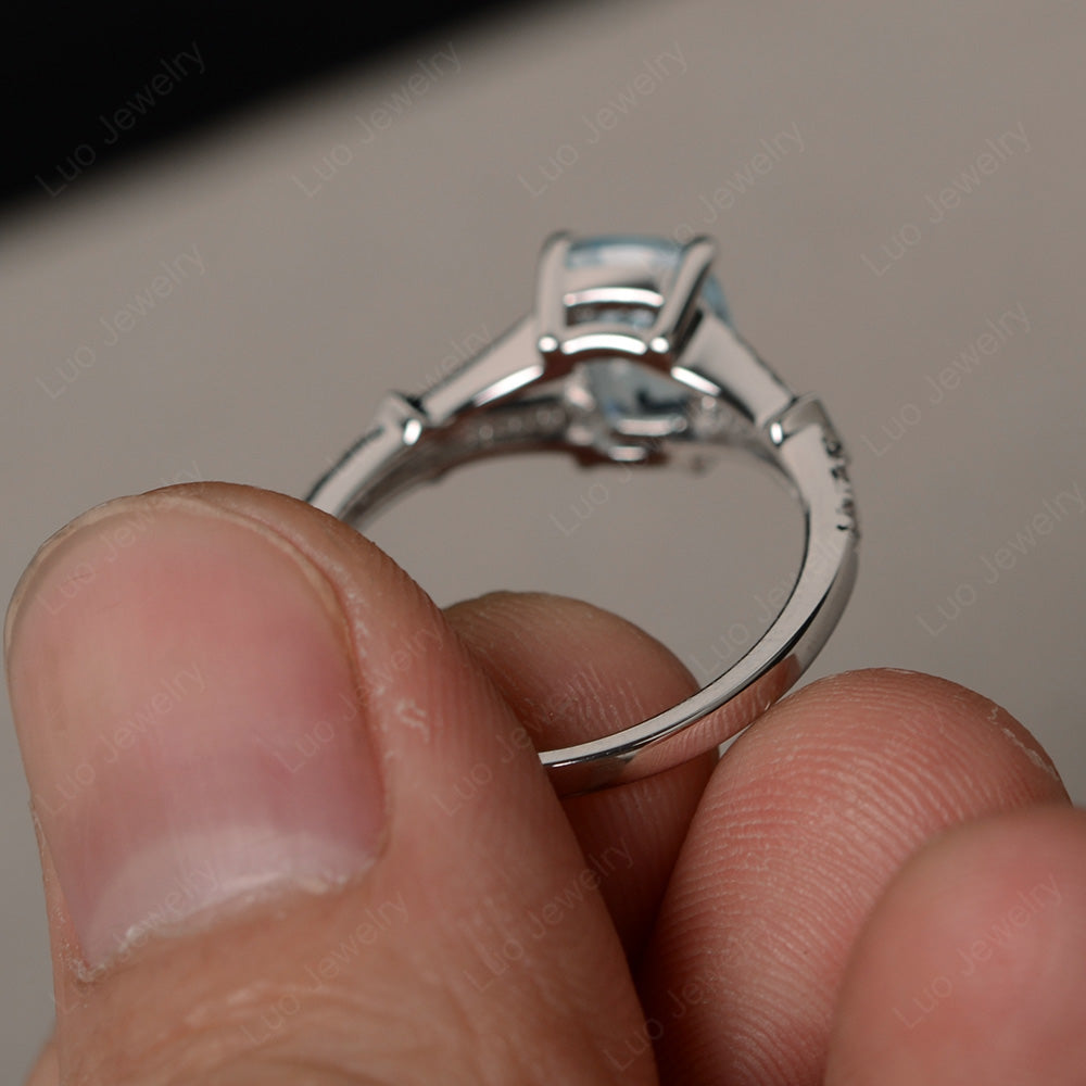 Elongated Cushion Cut Aquamarine Wedding Ring - LUO Jewelry