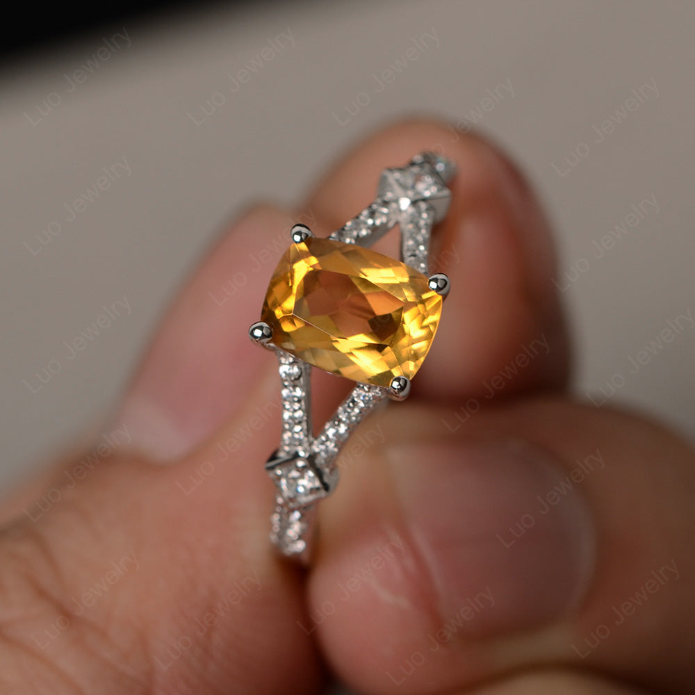 Elongated Cushion Cut Citrine Wedding Ring - LUO Jewelry