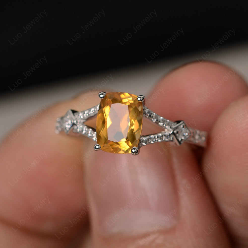 Elongated Cushion Cut Citrine Wedding Ring - LUO Jewelry