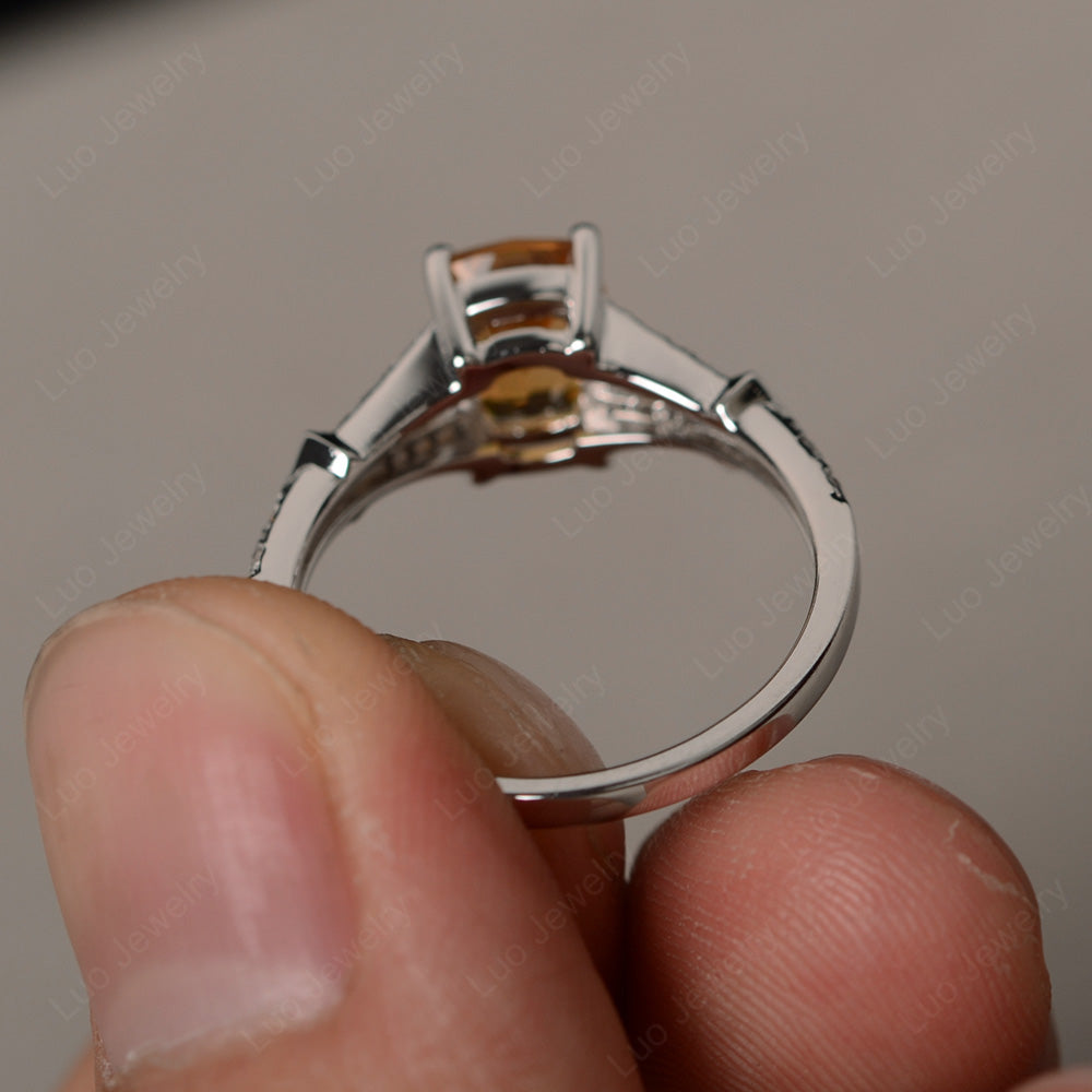 Elongated Cushion Cut Citrine Wedding Ring - LUO Jewelry
