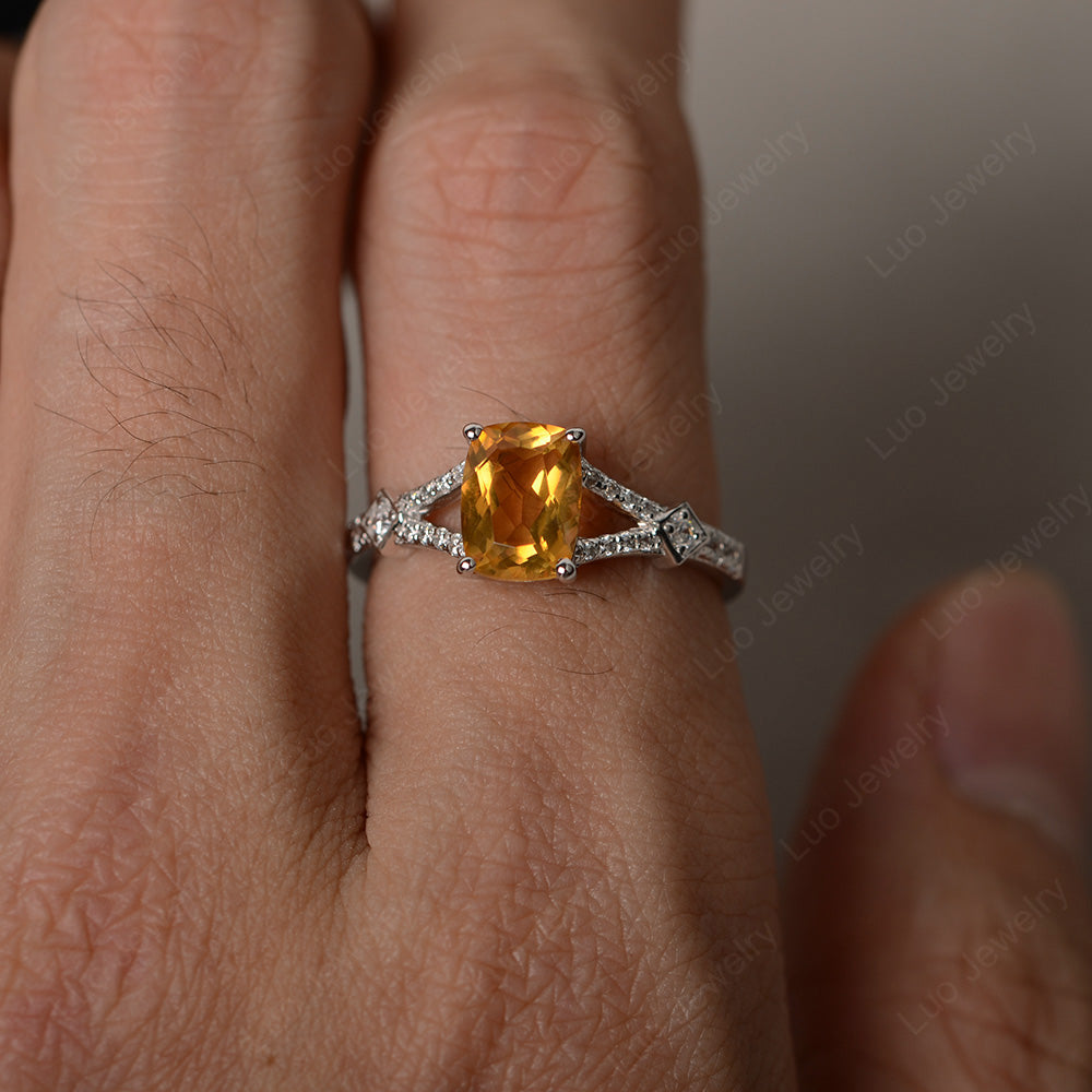 Elongated Cushion Cut Citrine Wedding Ring - LUO Jewelry