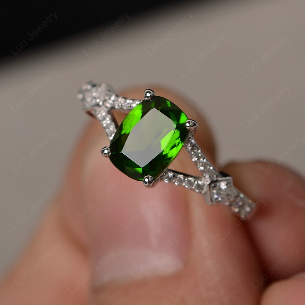 Elongated Cushion Cut Diopside Wedding Ring - LUO Jewelry