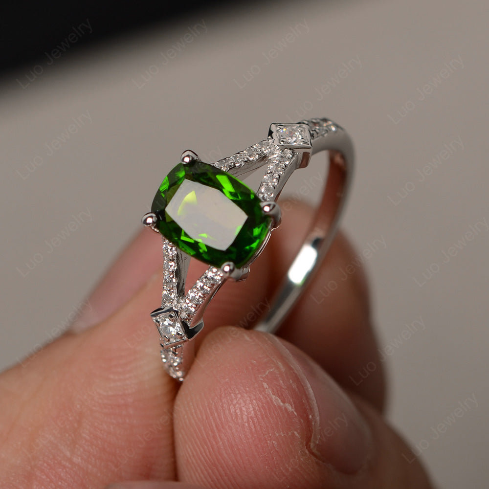 Elongated Cushion Cut Diopside Wedding Ring - LUO Jewelry