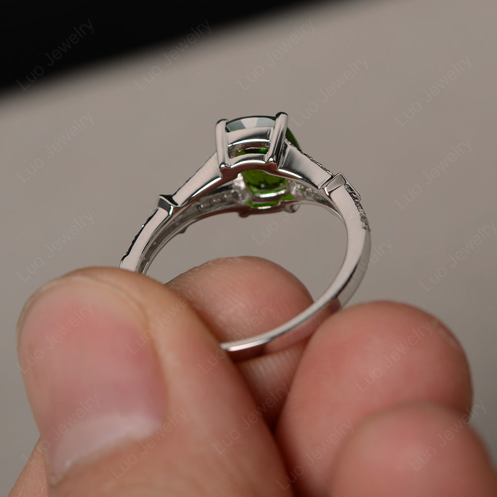 Elongated Cushion Cut Diopside Wedding Ring - LUO Jewelry