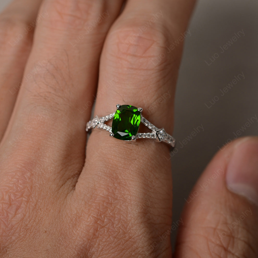 Elongated Cushion Cut Diopside Wedding Ring - LUO Jewelry