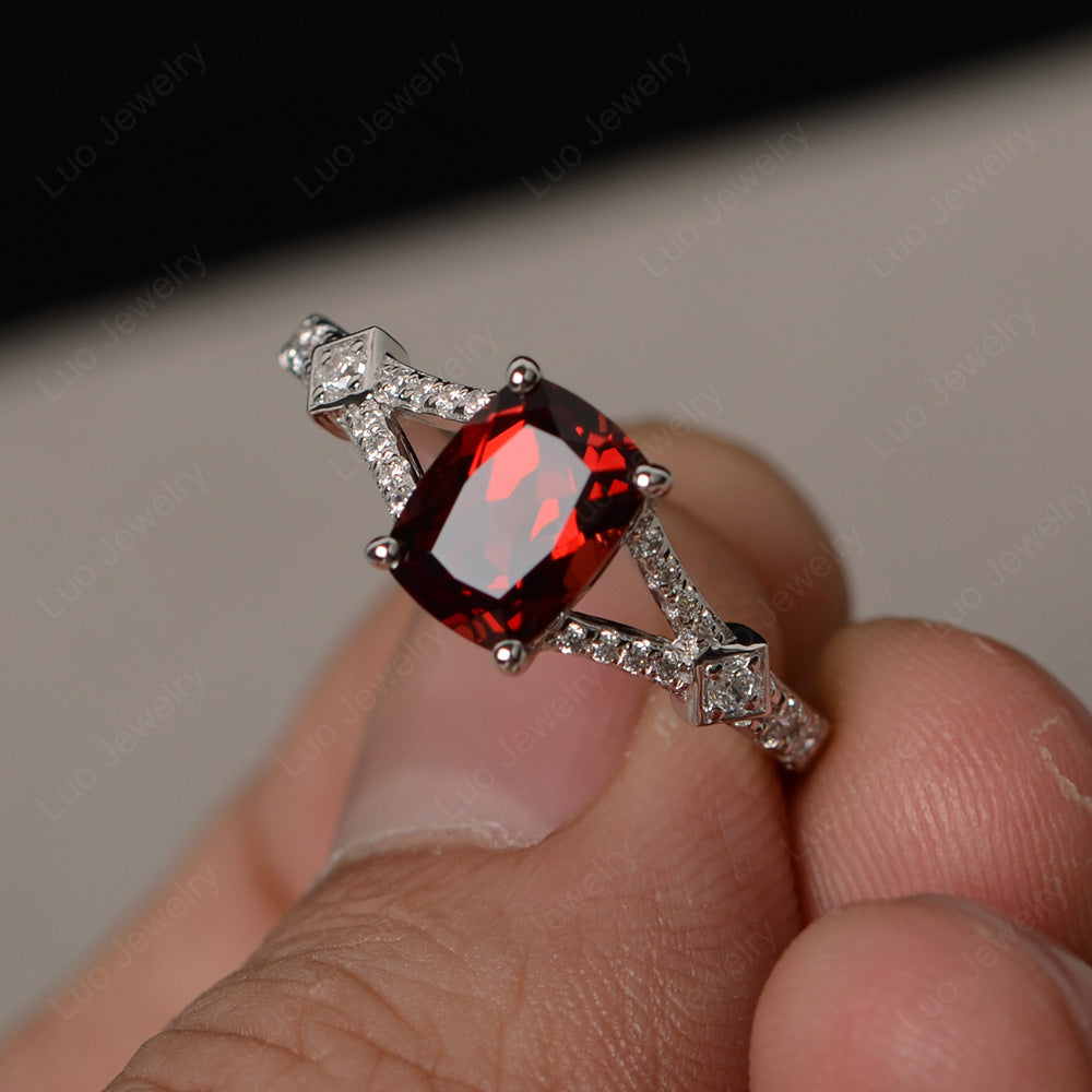 Elongated Cushion Cut Garnet Wedding Ring - LUO Jewelry