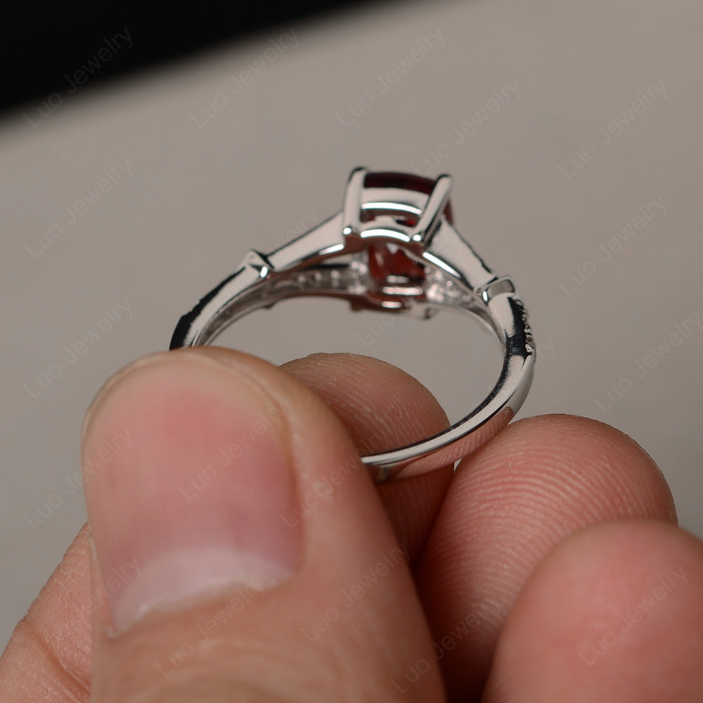 Elongated Cushion Cut Garnet Wedding Ring - LUO Jewelry