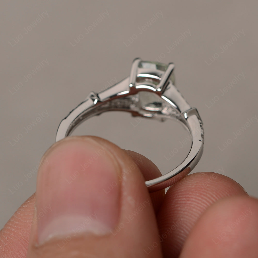 Elongated Cushion Cut Green Amethyst Wedding Ring - LUO Jewelry