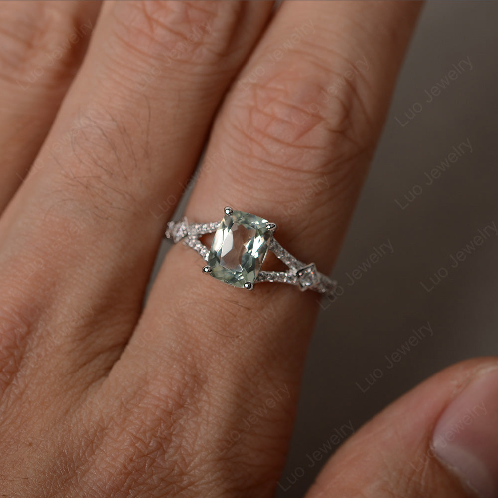 Elongated Cushion Cut Green Amethyst Wedding Ring - LUO Jewelry