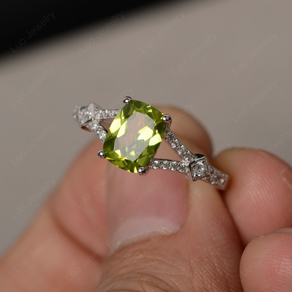 Elongated Cushion Cut Peridot Wedding Ring - LUO Jewelry