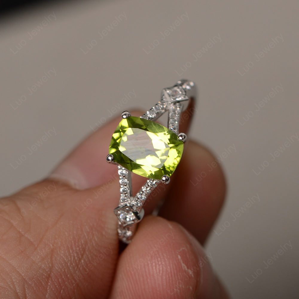 Elongated Cushion Cut Peridot Wedding Ring - LUO Jewelry