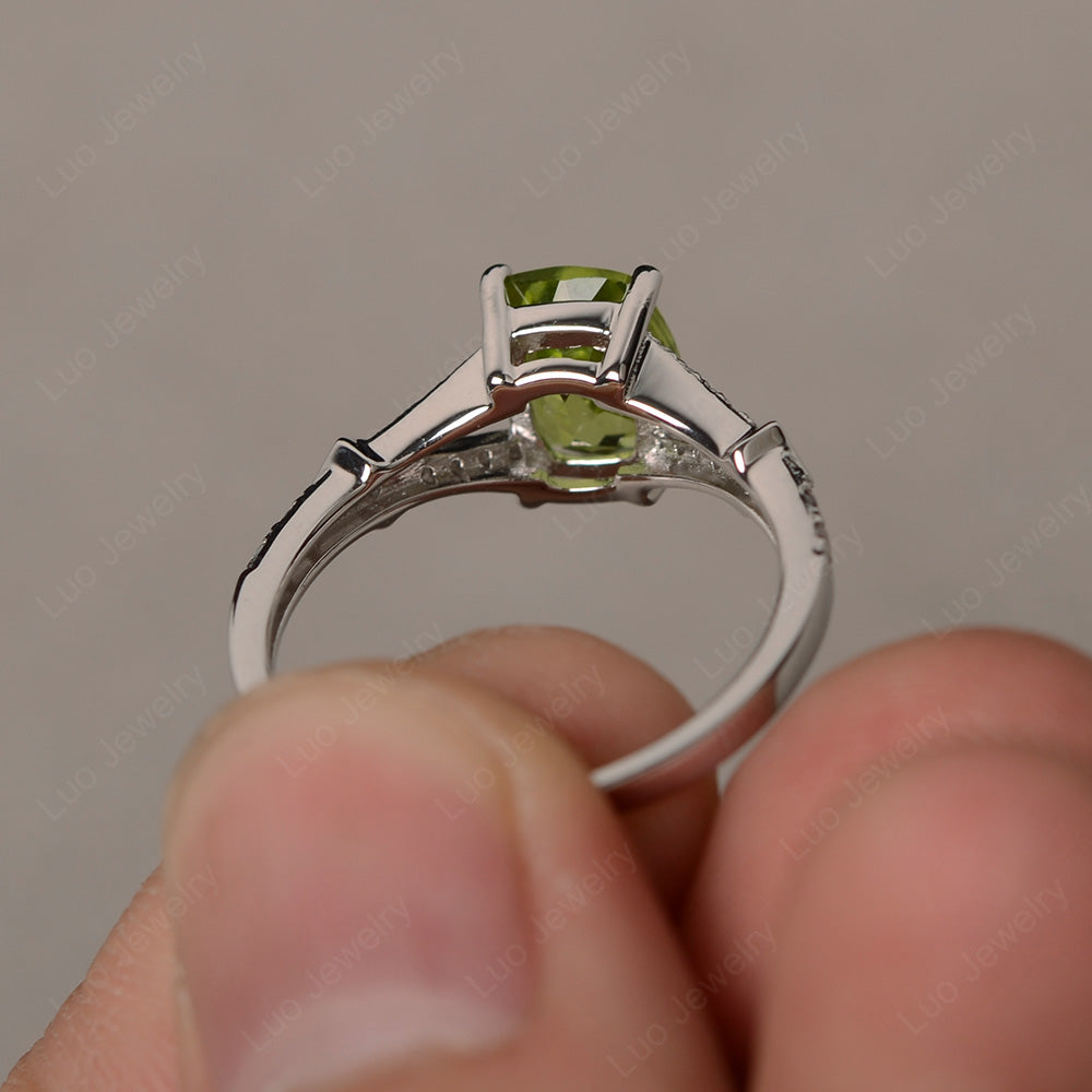 Elongated Cushion Cut Peridot Wedding Ring - LUO Jewelry