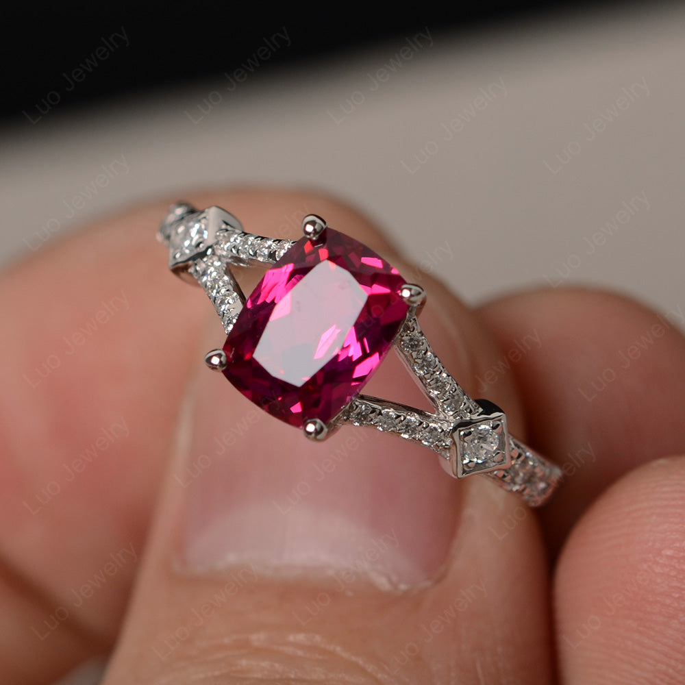 Elongated Cushion Cut Ruby Wedding Ring - LUO Jewelry