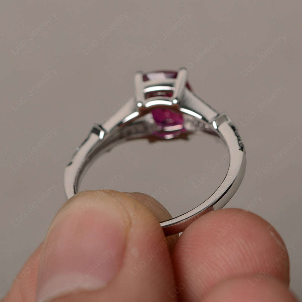 Elongated Cushion Cut Ruby Wedding Ring - LUO Jewelry