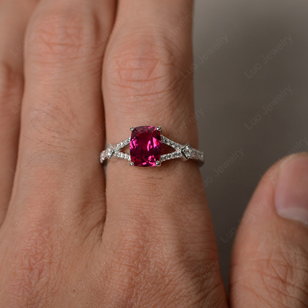 Elongated Cushion Cut Ruby Wedding Ring - LUO Jewelry