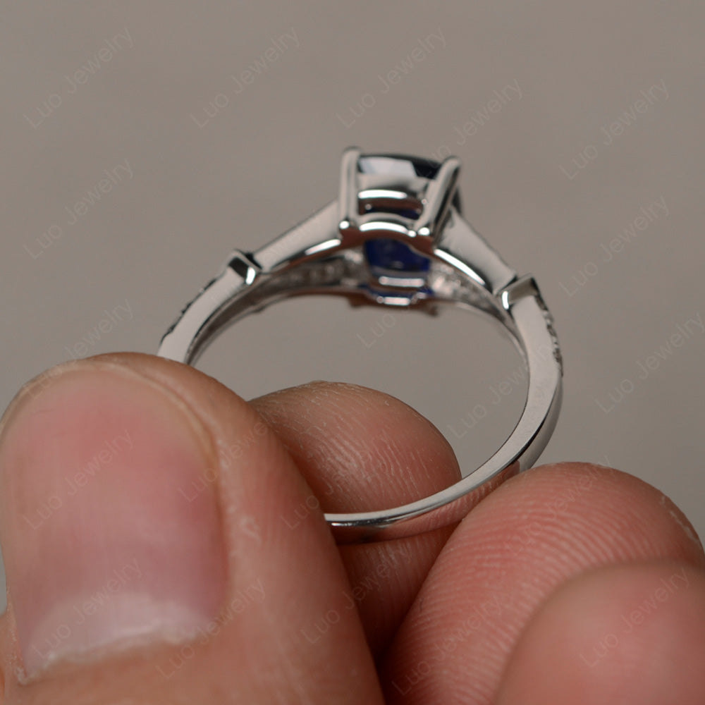 Elongated Cushion Cut Lab Sapphire Wedding Ring - LUO Jewelry