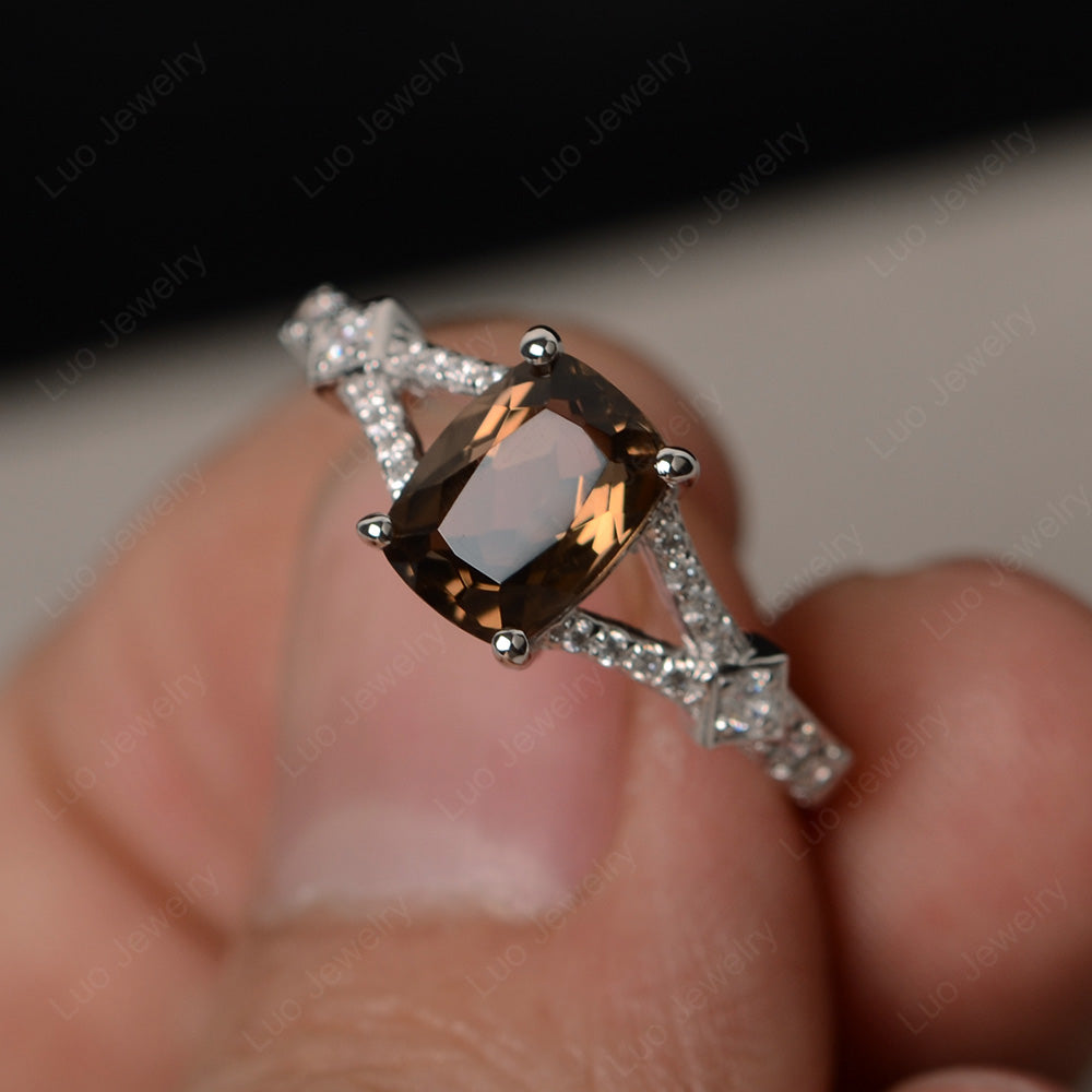 Elongated Cushion Cut Smoky Quartz  Wedding Ring - LUO Jewelry