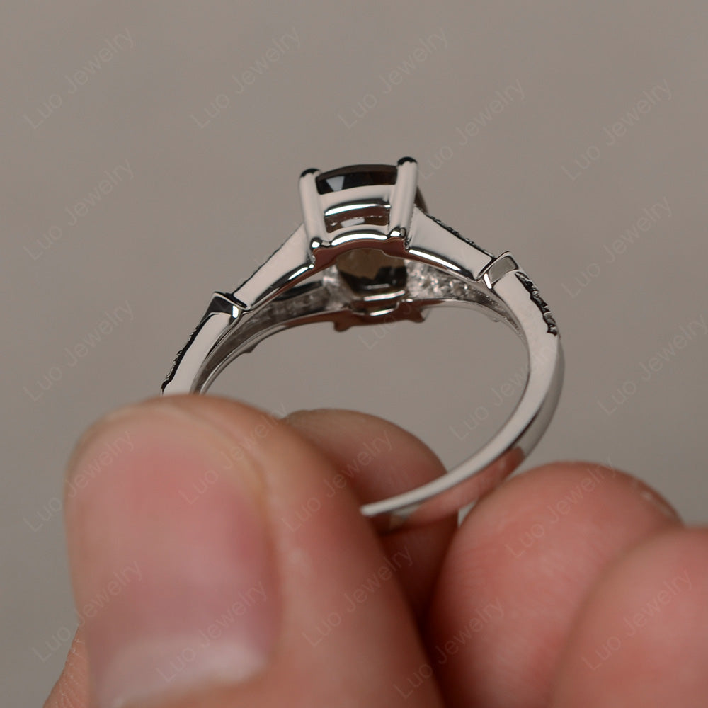 Elongated Cushion Cut Smoky Quartz  Wedding Ring - LUO Jewelry