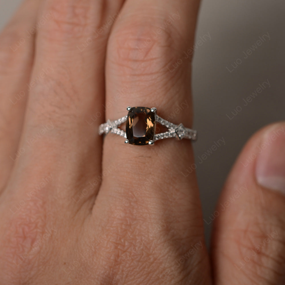 Elongated Cushion Cut Smoky Quartz  Wedding Ring - LUO Jewelry