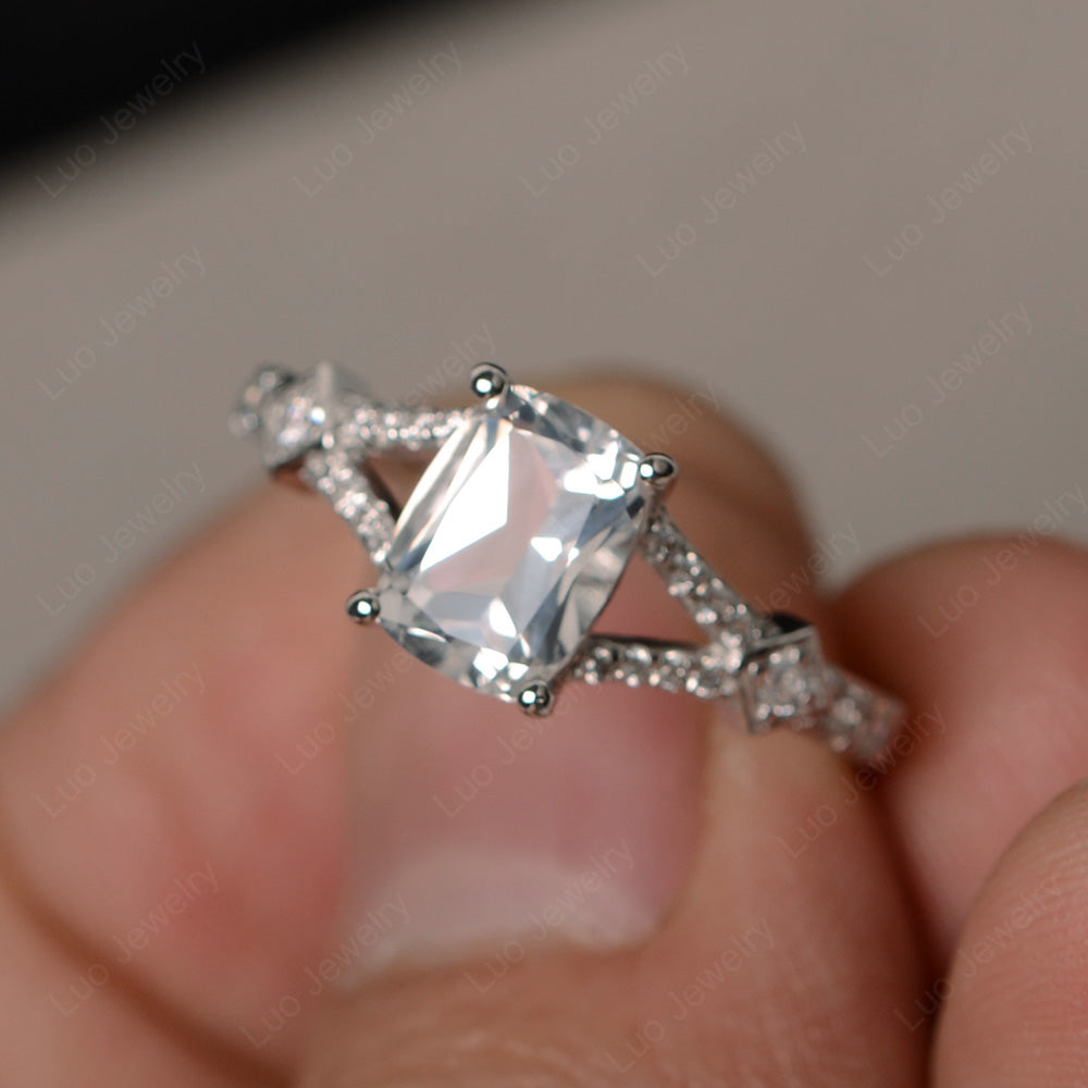 Elongated Cushion Cut White Topaz Wedding Ring - LUO Jewelry