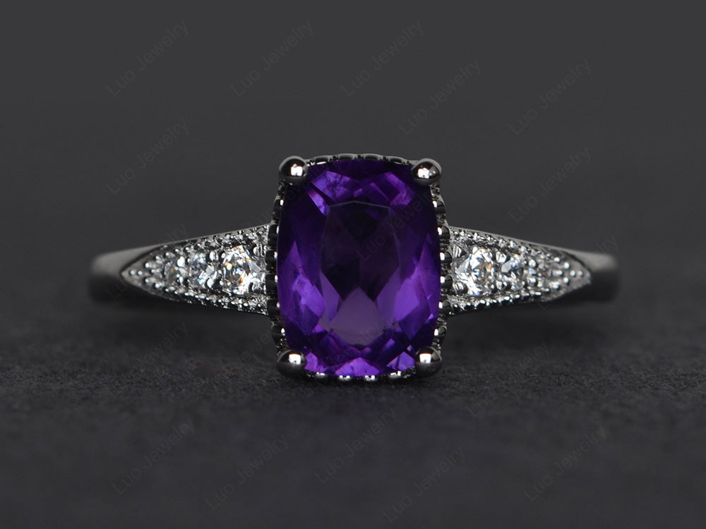 Vintage Amethyst Ring Cushion Cut Ring - LUO Jewelry