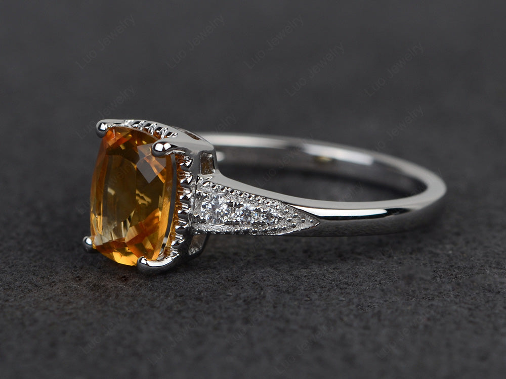 Vintage Citrine Ring Cushion Cut Ring - LUO Jewelry