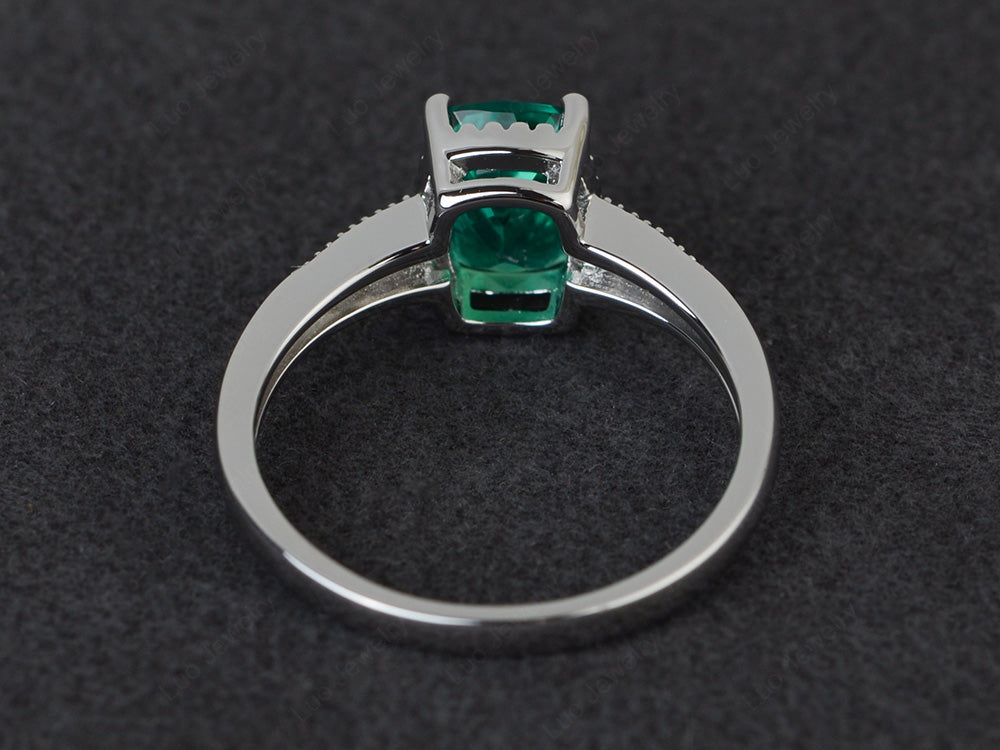 Vintage Lab Emerald Ring Cushion Cut Ring - LUO Jewelry