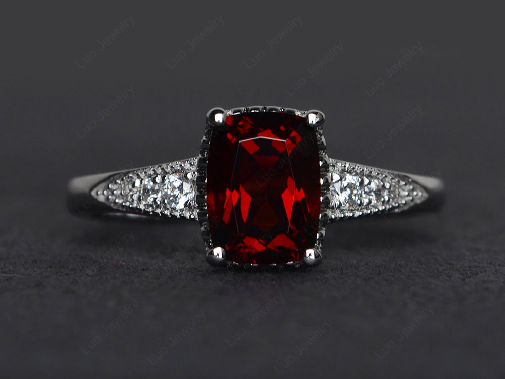 Vintage Garnet Ring Cushion Cut Ring - LUO Jewelry