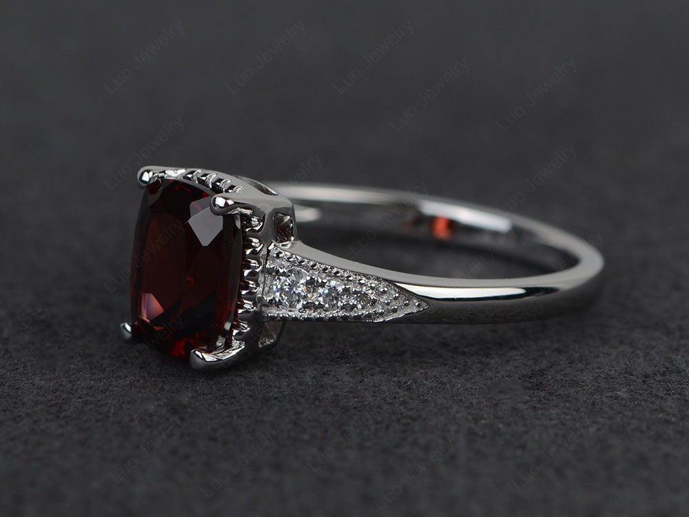 Vintage Garnet Ring Cushion Cut Ring - LUO Jewelry