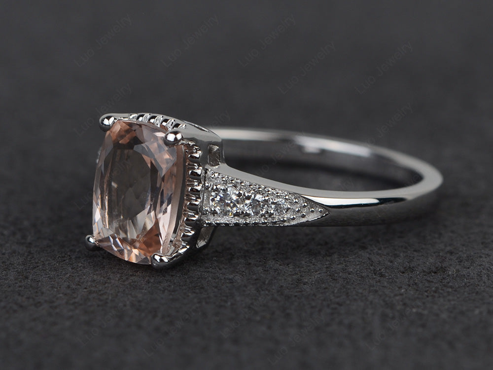 Vintage Morganite Ring Cushion Cut Ring - LUO Jewelry