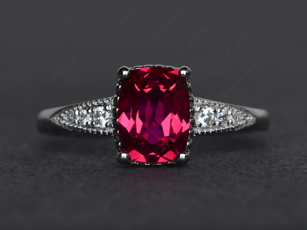 Vintage Ruby Ring Cushion Cut Ring - LUO Jewelry