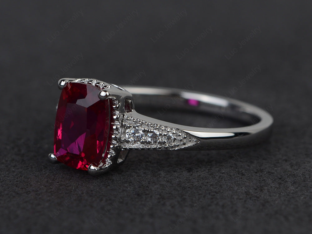 Vintage Ruby Ring Cushion Cut Ring - LUO Jewelry