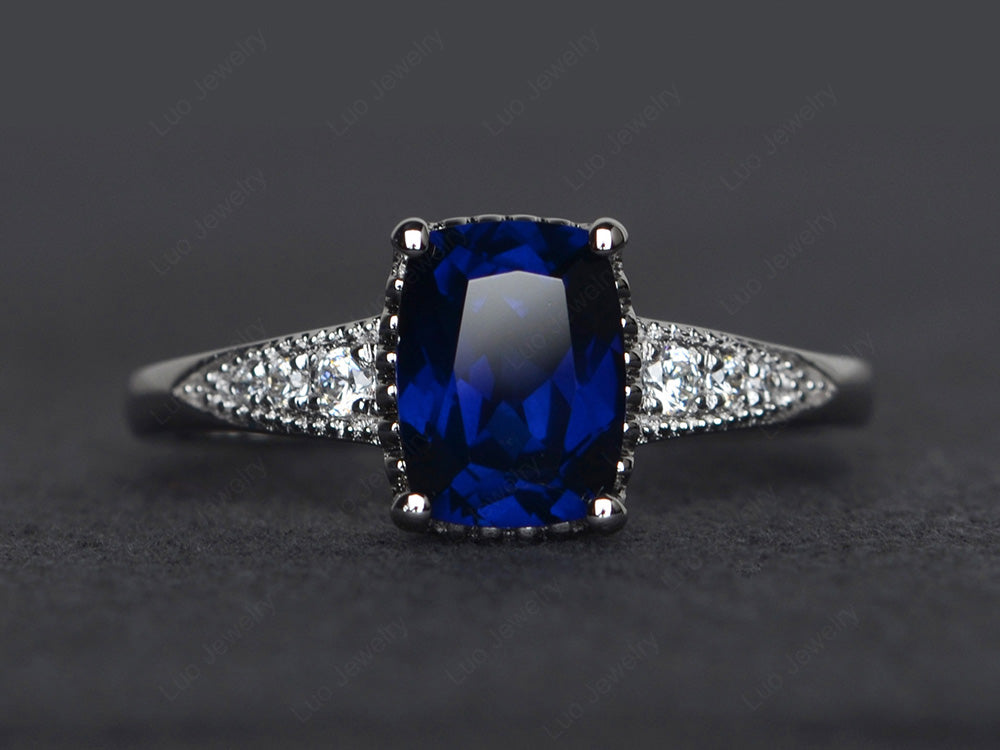 Vintage Lab Sapphire Ring Cushion Cut Ring - LUO Jewelry